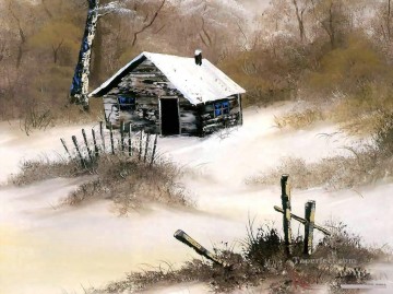 シンプルかつ安価 Painting - 冬のキャビン BR フリーハンドの風景